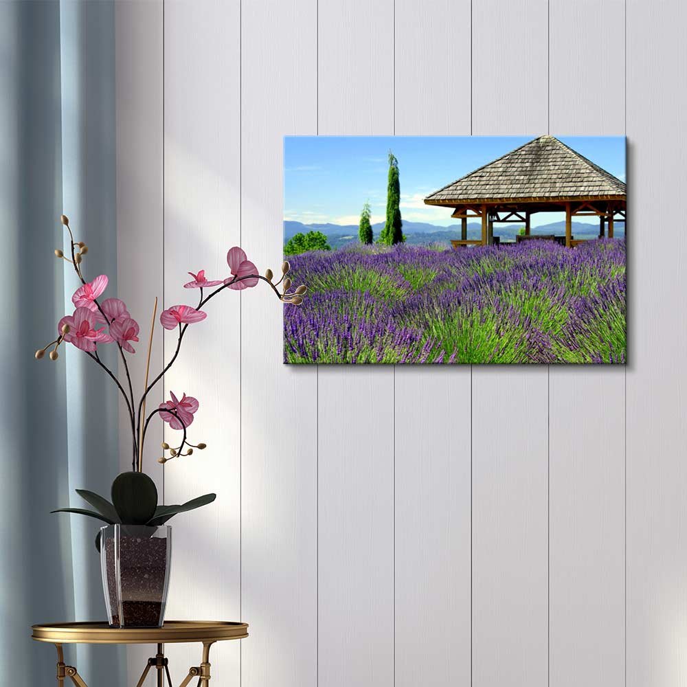 Canvas Prints Wall Art - Beautiful Scenery Gazebo In Lavender Field | Modern Wall Decor/Home Art Stretched Gallery Canvas Wraps